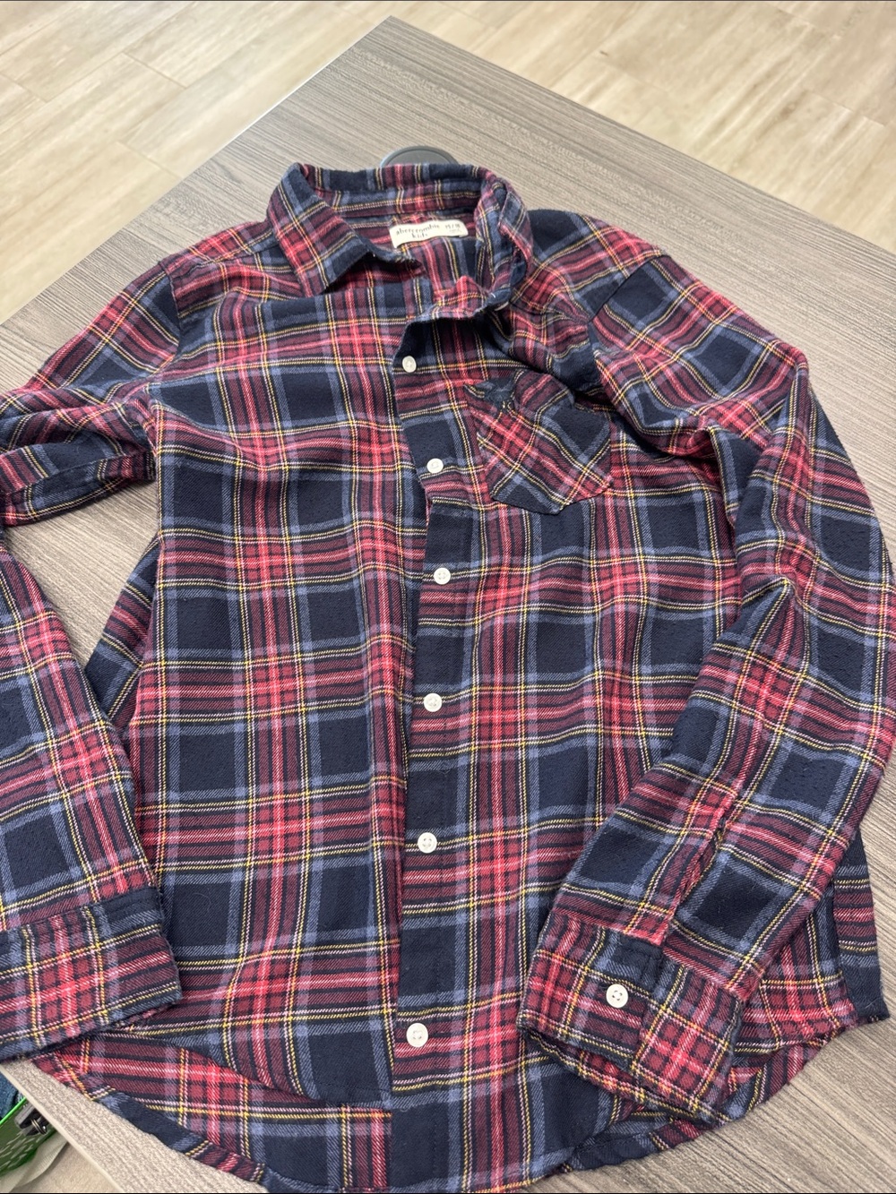 Abercrombie Girls Navy and Red Plaid Button-Up Flannel Size 15/16